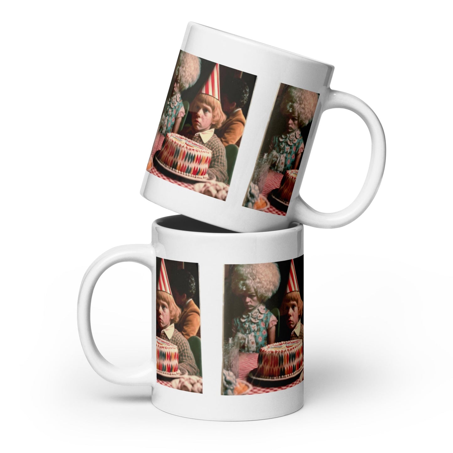 Cake Face Kid Mug | Surreal Art Coffee Cup 20oz | Funny Horror Aesthetic Drinkware - Birthday911