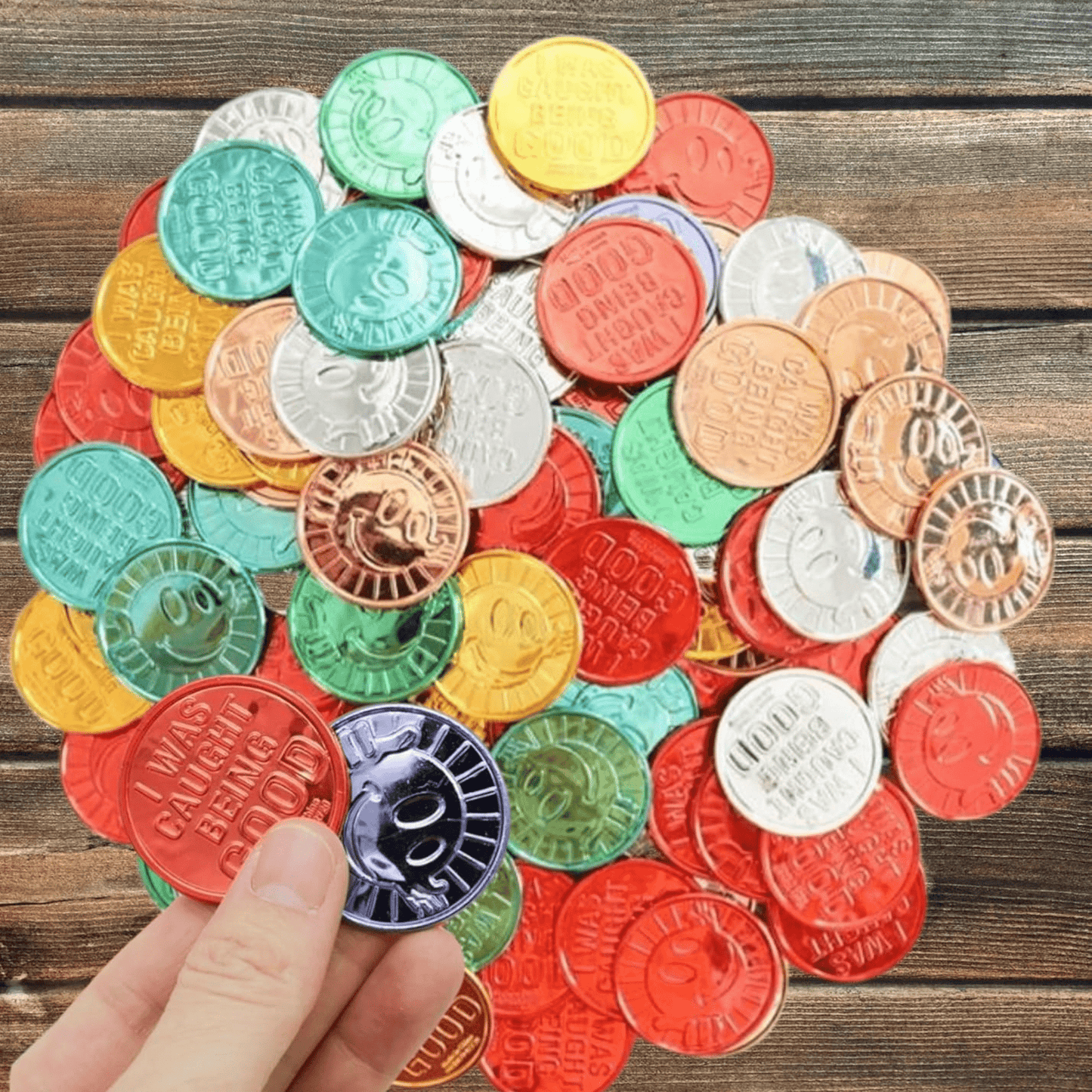 Caught Being Good Coins – 288ct Plastic Tokens for Kids Behavior, Classroom Reward System, Fake Coins for Vending Machine Tokens and Teacher Supplies - Birthday911