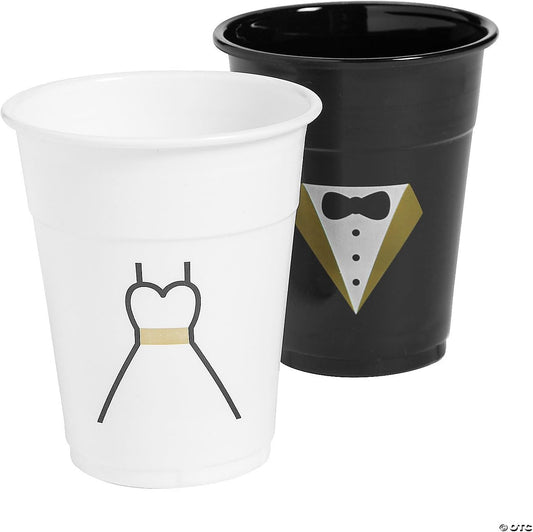 100 - Pack Bride and Groom Wedding Plastic Cups 16oz - Birthday911