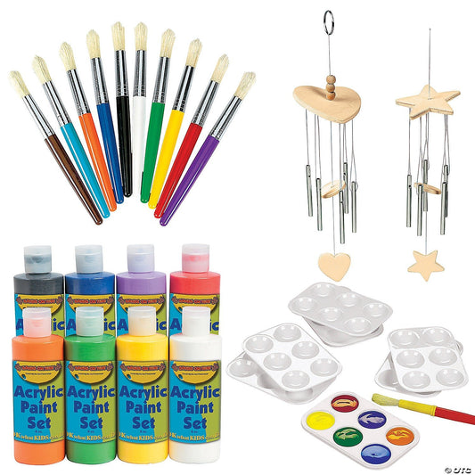 DIY Unfinished Wood Wind Chimes Boredom Buster Kit — Paint Your Own 12‑Pack - Birthday911