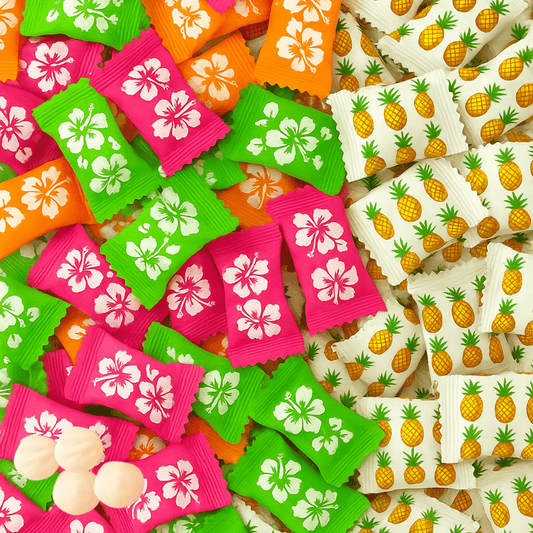 Hibiscus & Pineapple Buttermints 432ct – Tropical Luau Candy for Hawaiian Party, Beach Candy Buffet, Moana Birthday, Aloha Party Mints, Individually Wrapped Buttermints in Bulk - Birthday911