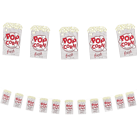 Movie Party 2pk Popcorn Garland – Popcorn Banner for Movie Night, Carnival, or Classroom – Cardstock Popcorn Sign Box Decorations for Popcorn Bar - Birthday911