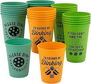 Tree Treasures Pickleball Cups 100 Pack – 16 oz Disposable Plastic Cups with Funny Sayings - Birthday911
