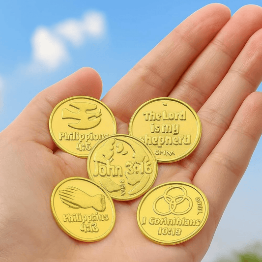 Value Bulk 288 Pack Religious Gold Coins Plastic Bible Tokens for Rewards, VBS Gold Tokens for Sunday School, and Christian Trunk or Treat Prizes - Birthday911