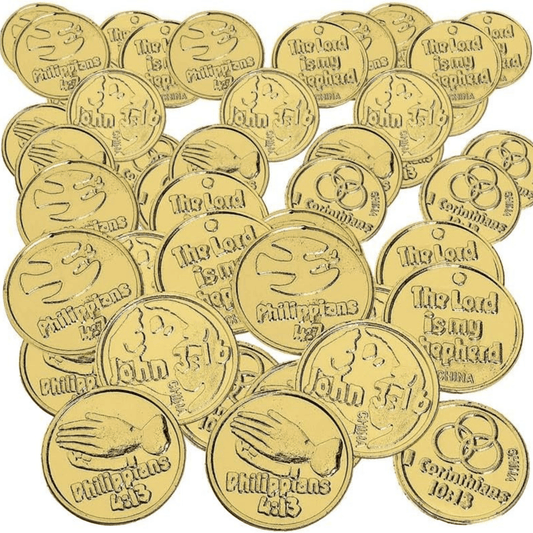 Value Bulk 288 Pack Religious Gold Coins Plastic Bible Tokens for Rewards, VBS Gold Tokens for Sunday School, and Christian Trunk or Treat Prizes - Birthday911